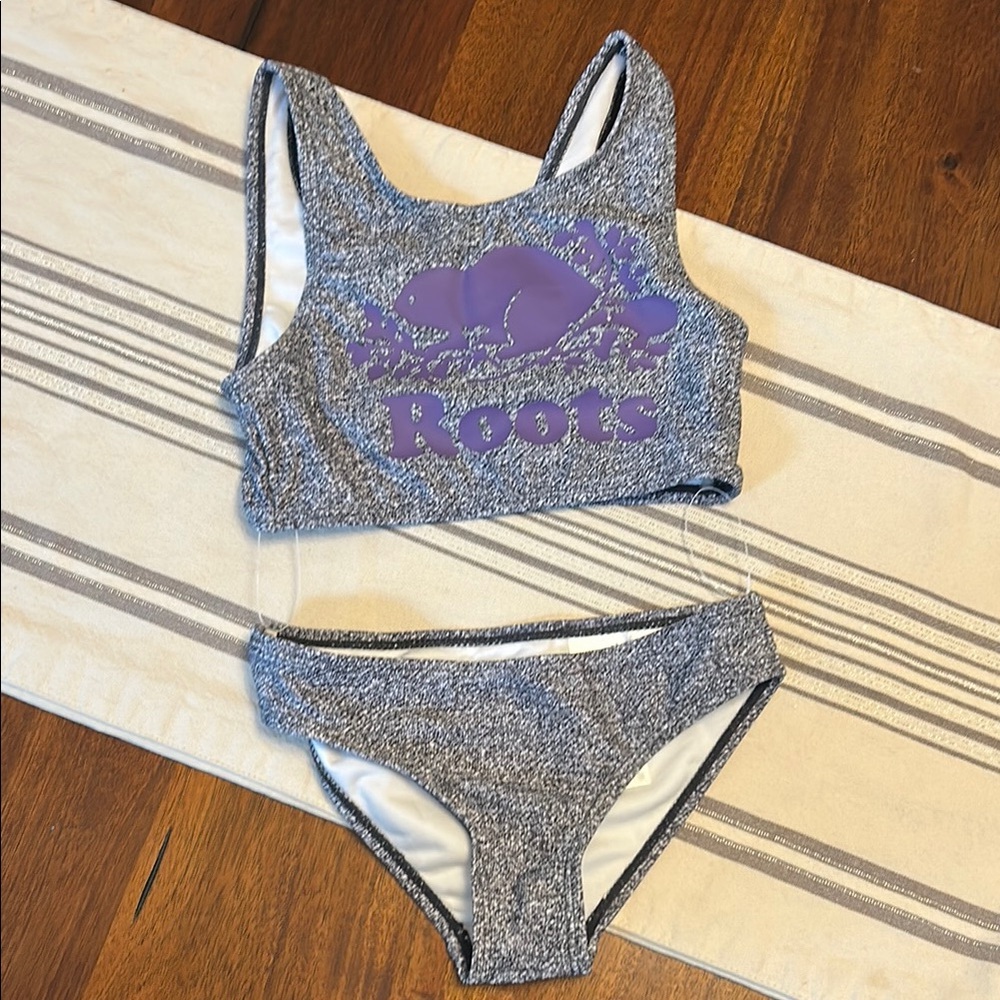 Roots Heather Gray Bikini with Purple Logo